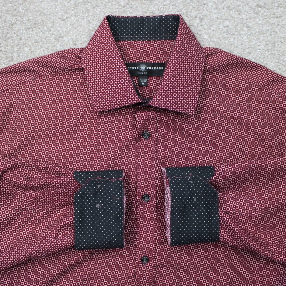 Society of Threads Shirt Mens 15-15 1/2, 33/34 Red/Black‎ Slim Fit Flip Cuff